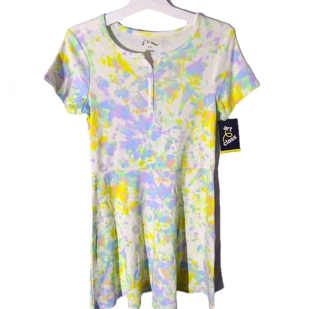 Art class multicolor neon yellow/green splash print ribbed fit & flare dress-